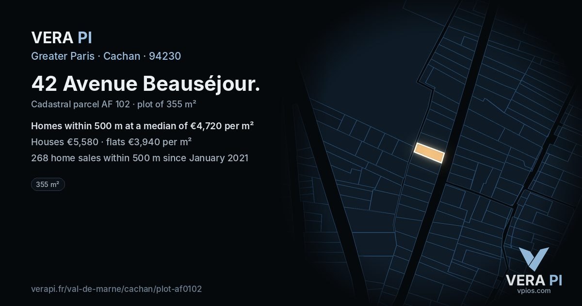 42 Avenue Beauséjour, Cachan at night – the plot lit, the parcels around coloured by the prices near them