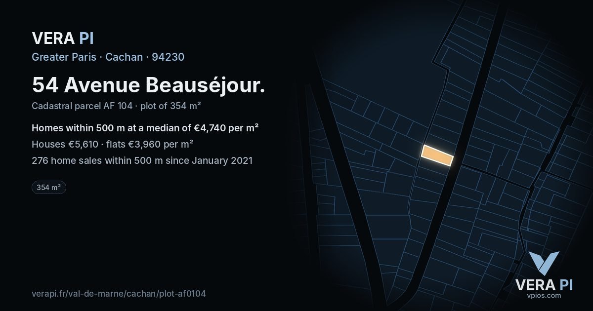 54 Avenue Beauséjour, Cachan at night – the plot lit, the parcels around coloured by the prices near them