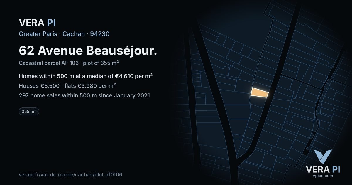 62 Avenue Beauséjour, Cachan at night – the plot lit, the parcels around coloured by the prices near them