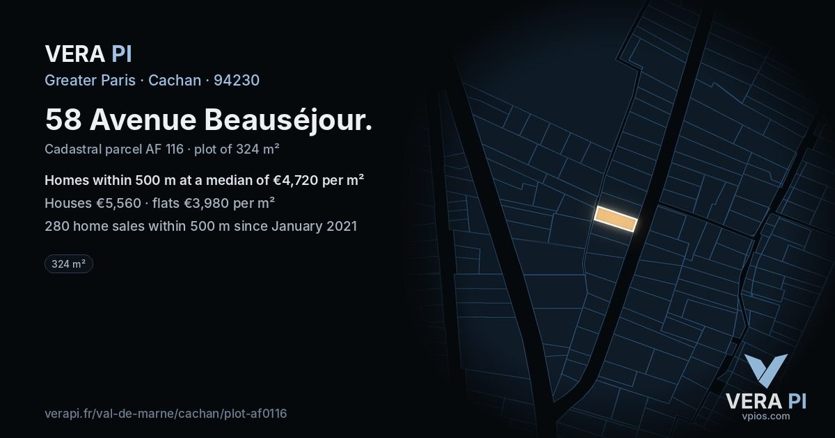 58 Avenue Beauséjour, Cachan at night – the plot lit, the parcels around coloured by the prices near them