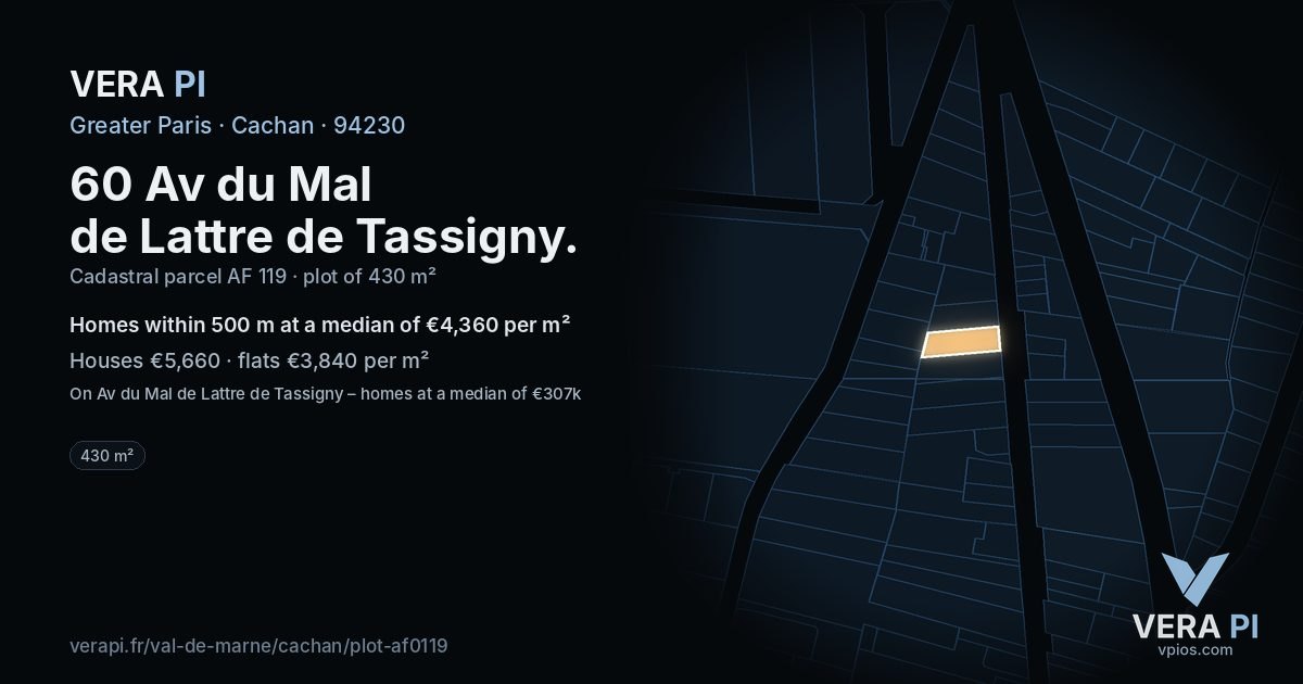 60 Av du Mal de Lattre de Tassigny, Cachan at night – the plot lit, the parcels around coloured by the prices near them