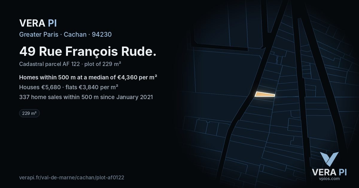 49 Rue François Rude, Cachan at night – the plot lit, the parcels around coloured by the prices near them
