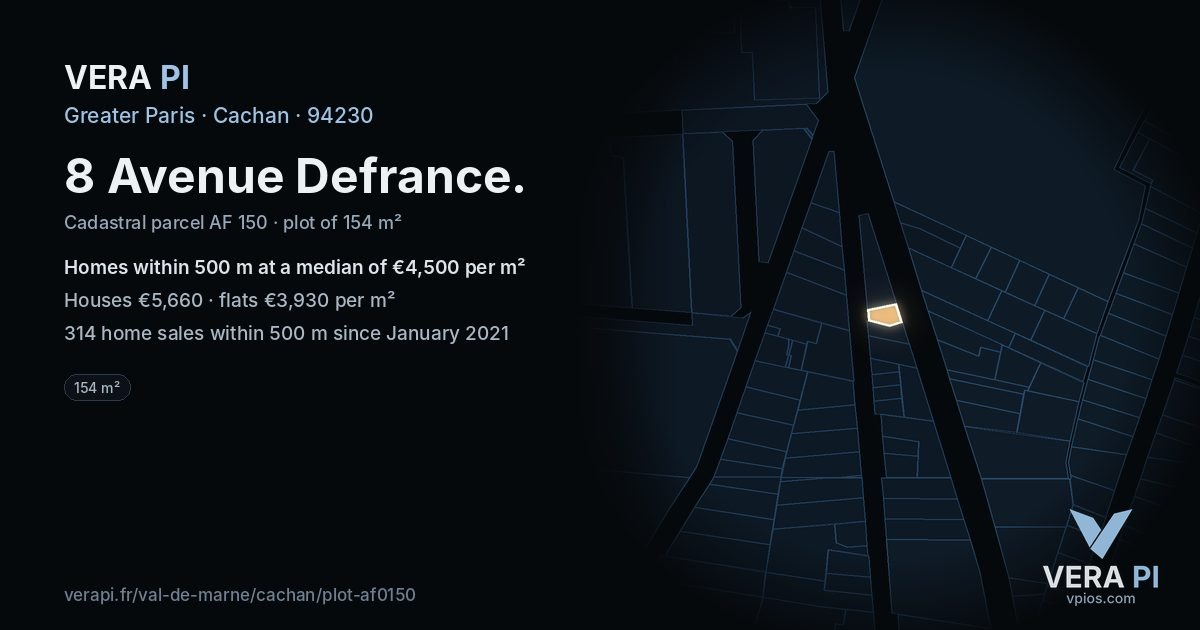 8 Avenue Defrance, Cachan at night – the plot lit, the parcels around coloured by the prices near them