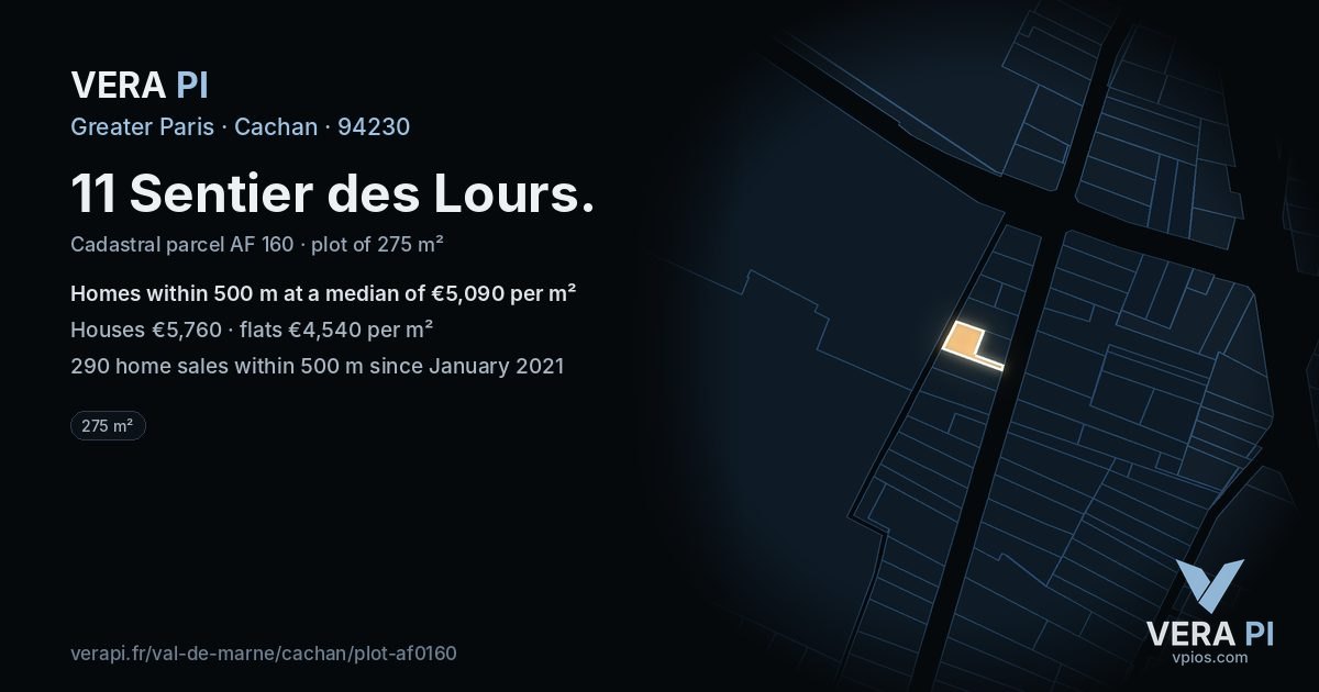 11 Sentier des Lours, Cachan at night – the plot lit, the parcels around coloured by the prices near them