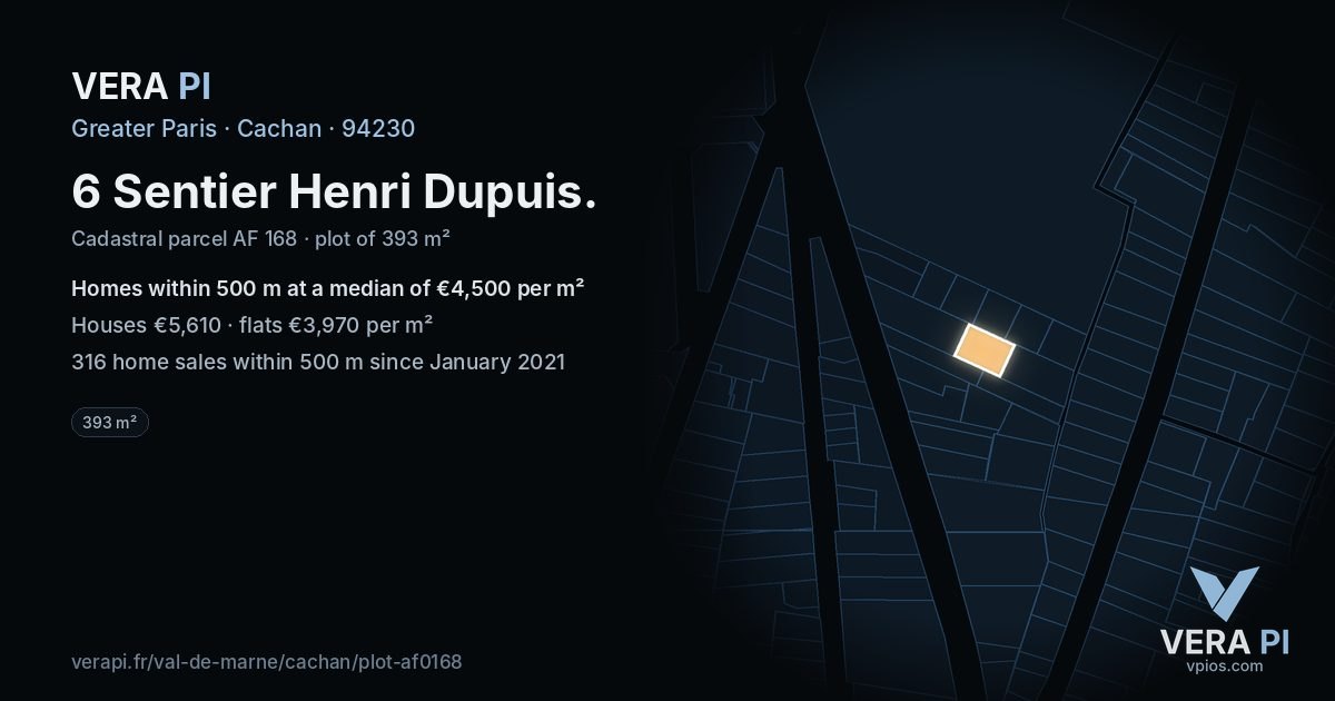 6 Sentier Henri Dupuis, Cachan at night – the plot lit, the parcels around coloured by the prices near them