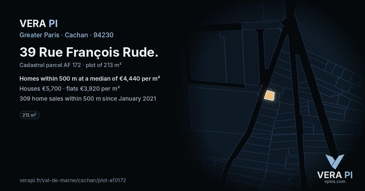 39 Rue François Rude, Cachan at night – the plot lit, the parcels around coloured by the prices near them