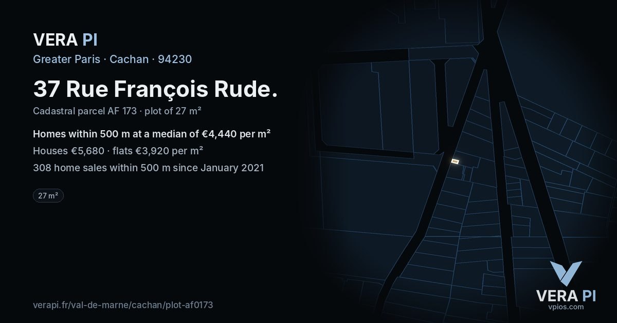 37 Rue François Rude, Cachan at night – the plot lit, the parcels around coloured by the prices near them