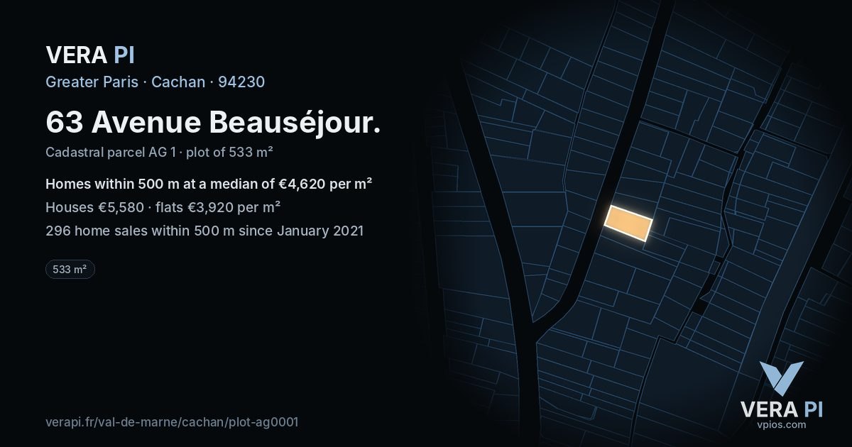 63 Avenue Beauséjour, Cachan at night – the plot lit, the parcels around coloured by the prices near them