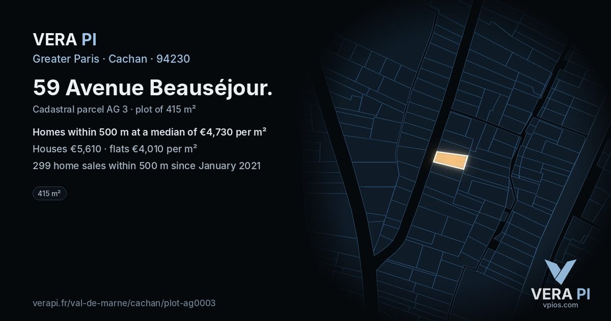 59 Avenue Beauséjour, Cachan at night – the plot lit, the parcels around coloured by the prices near them