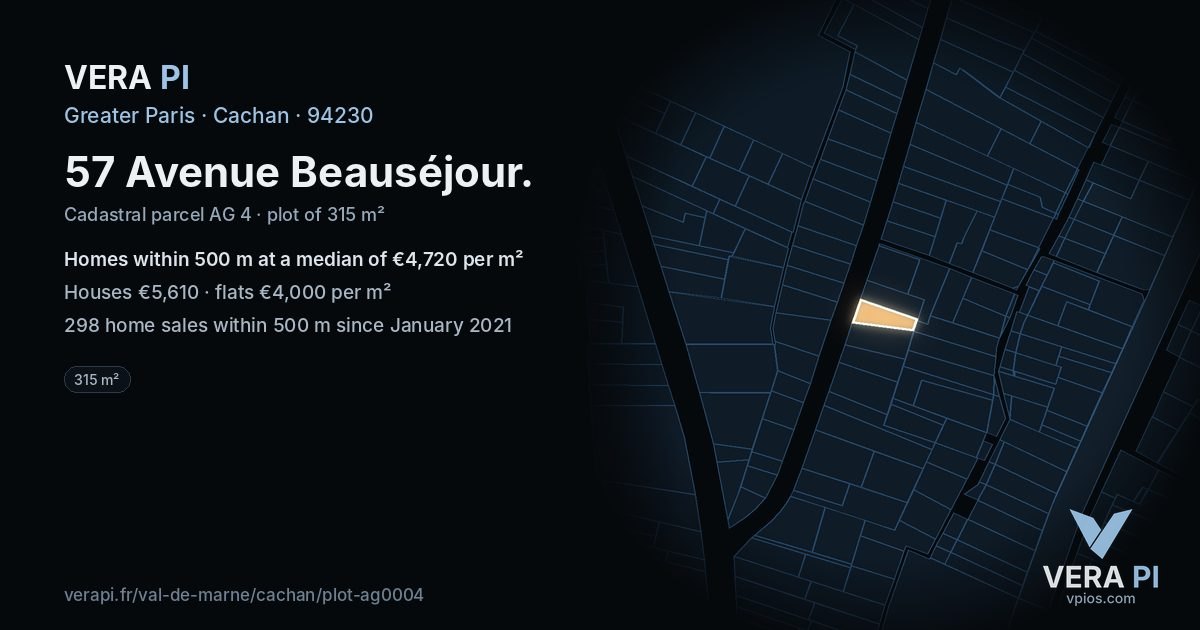 57 Avenue Beauséjour, Cachan at night – the plot lit, the parcels around coloured by the prices near them