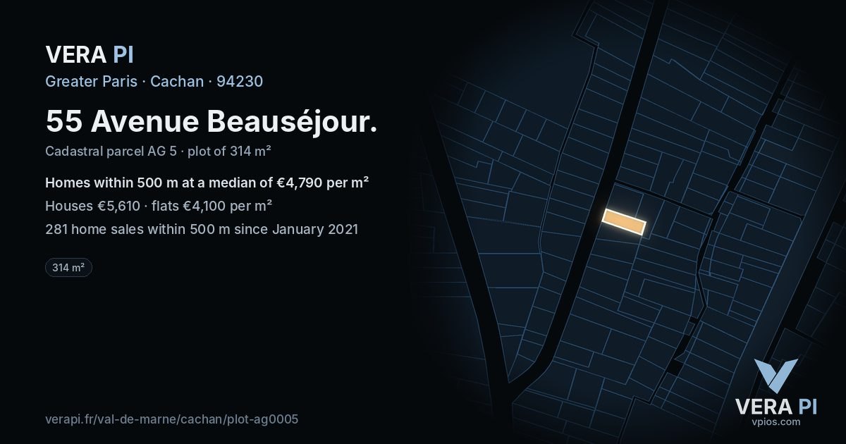 55 Avenue Beauséjour, Cachan at night – the plot lit, the parcels around coloured by the prices near them