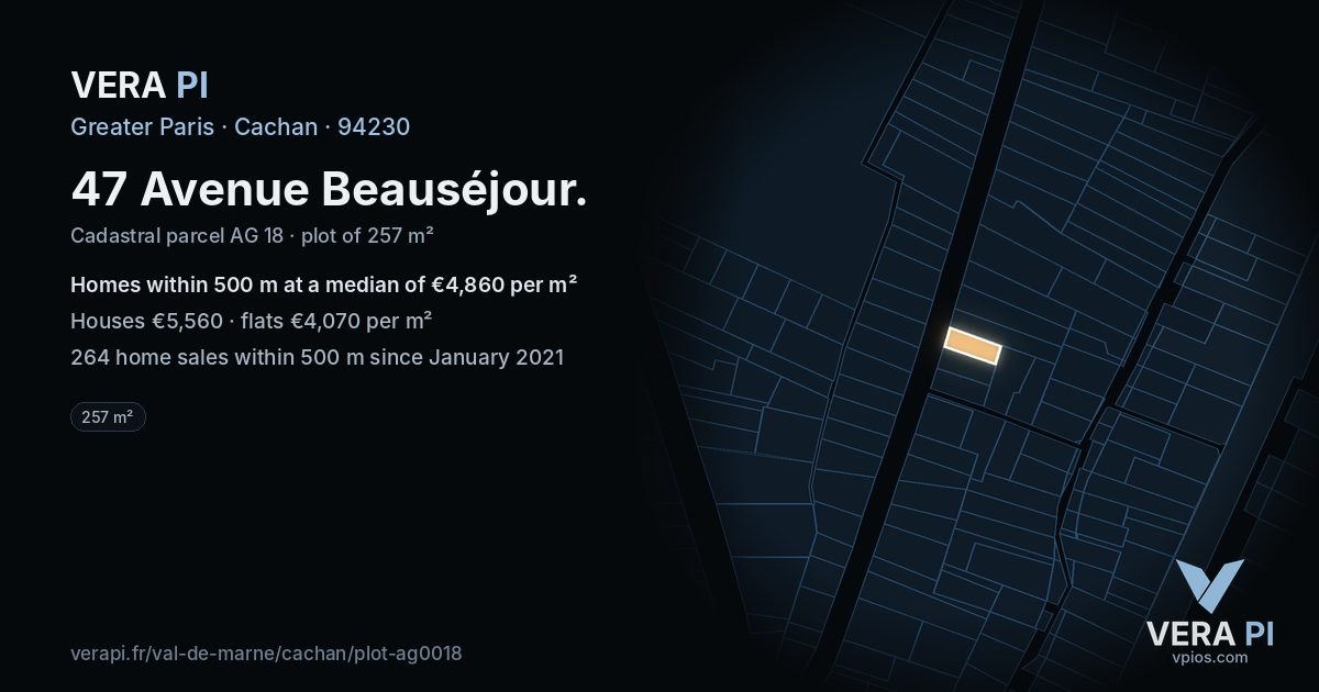 47 Avenue Beauséjour, Cachan at night – the plot lit, the parcels around coloured by the prices near them