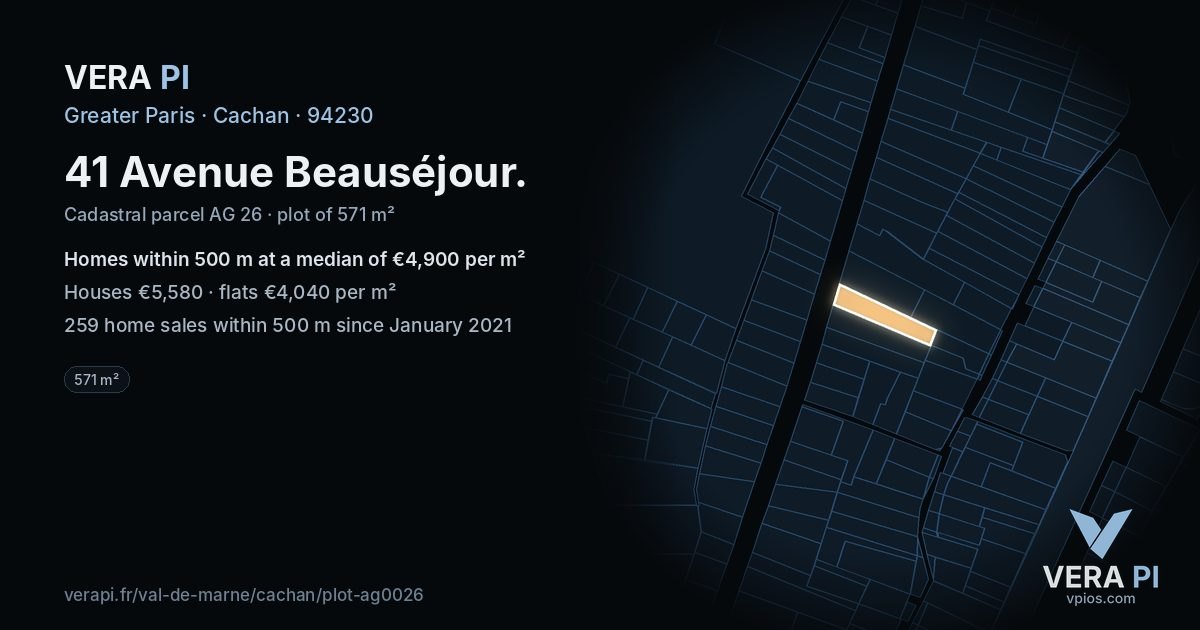 41 Avenue Beauséjour, Cachan at night – the plot lit, the parcels around coloured by the prices near them