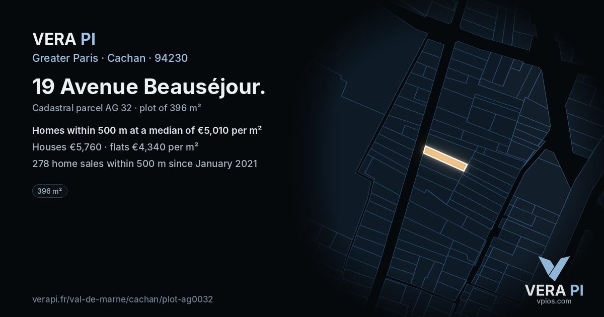 19 Avenue Beauséjour, Cachan at night – the plot lit, the parcels around coloured by the prices near them