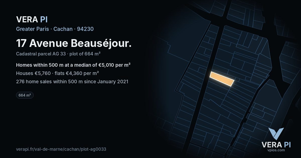 17 Avenue Beauséjour, Cachan at night – the plot lit, the parcels around coloured by the prices near them