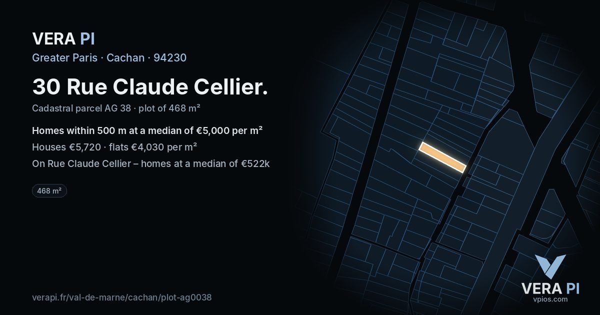 30 Rue Claude Cellier, Cachan at night – the plot lit, the parcels around coloured by the prices near them