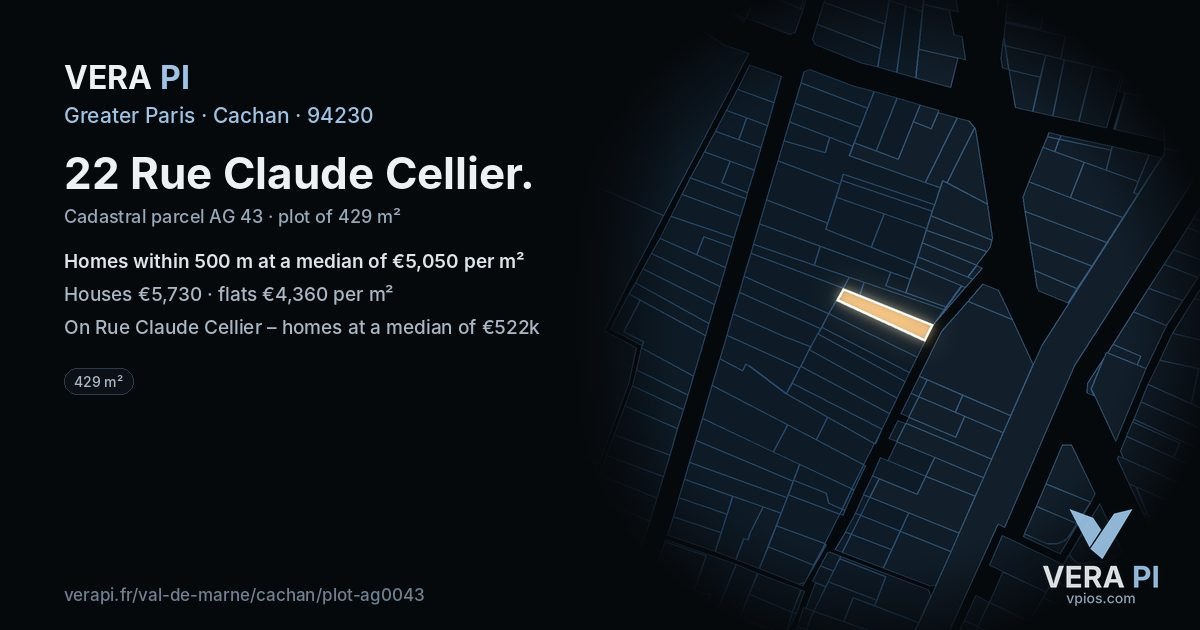 22 Rue Claude Cellier, Cachan at night – the plot lit, the parcels around coloured by the prices near them