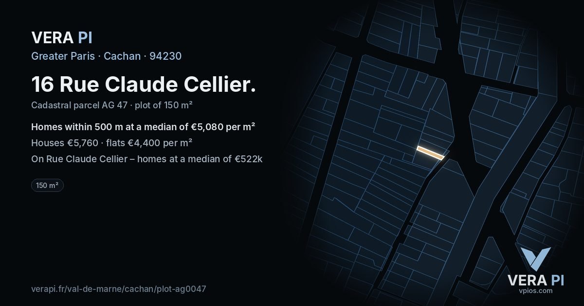16 Rue Claude Cellier, Cachan at night – the plot lit, the parcels around coloured by the prices near them