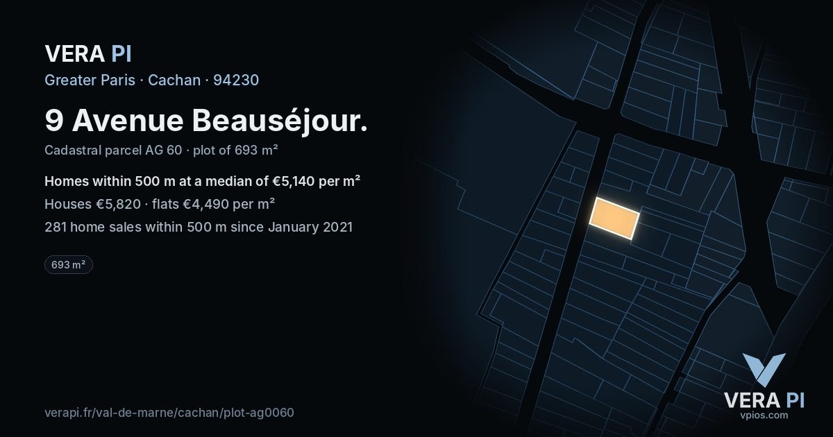 9 Avenue Beauséjour, Cachan at night – the plot lit, the parcels around coloured by the prices near them