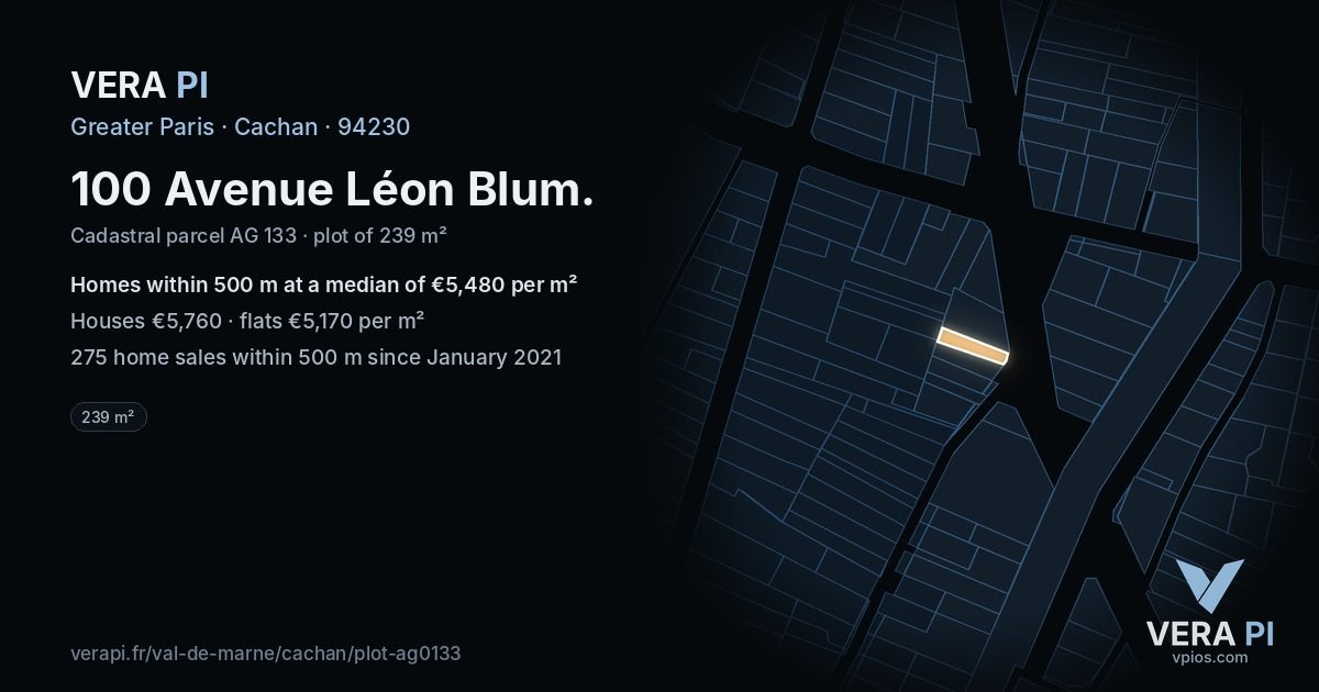 100 Avenue Léon Blum, Cachan at night – the plot lit, the parcels around coloured by the prices near them
