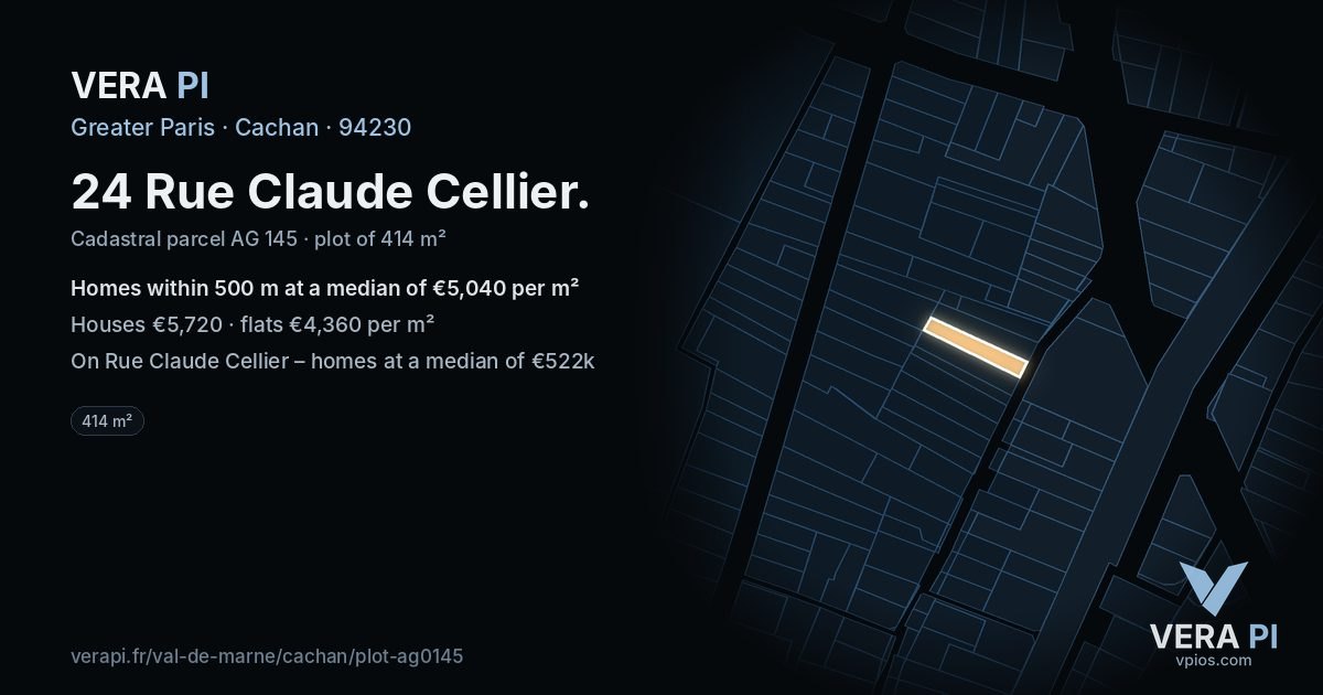 24 Rue Claude Cellier, Cachan at night – the plot lit, the parcels around coloured by the prices near them