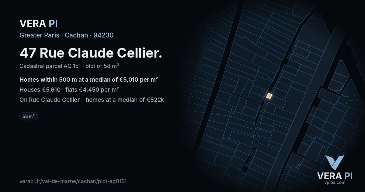 47 Rue Claude Cellier, Cachan at night – the plot lit, the parcels around coloured by the prices near them