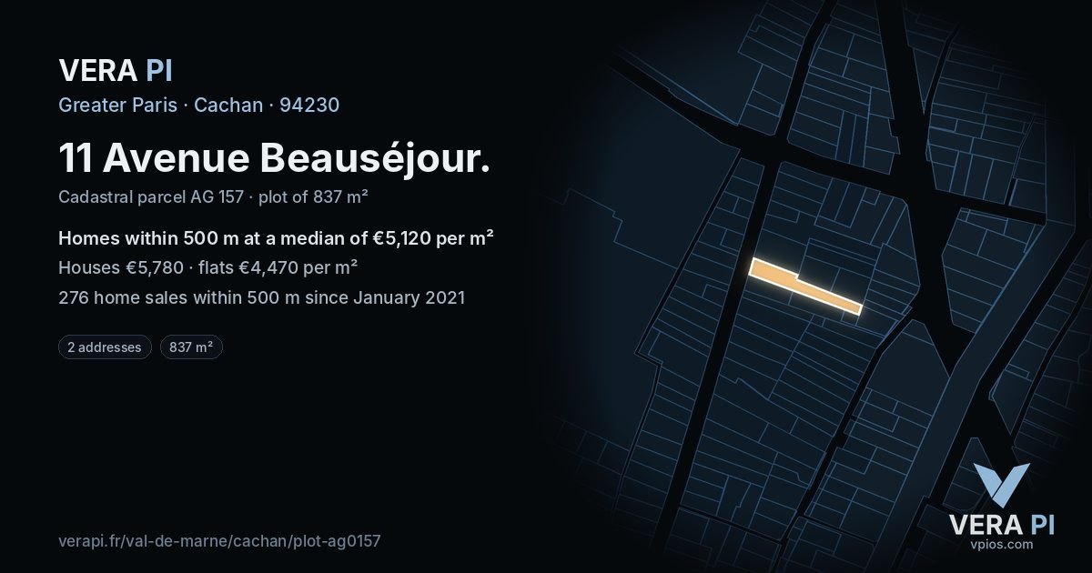 11 Avenue Beauséjour, Cachan at night – the plot lit, the parcels around coloured by the prices near them