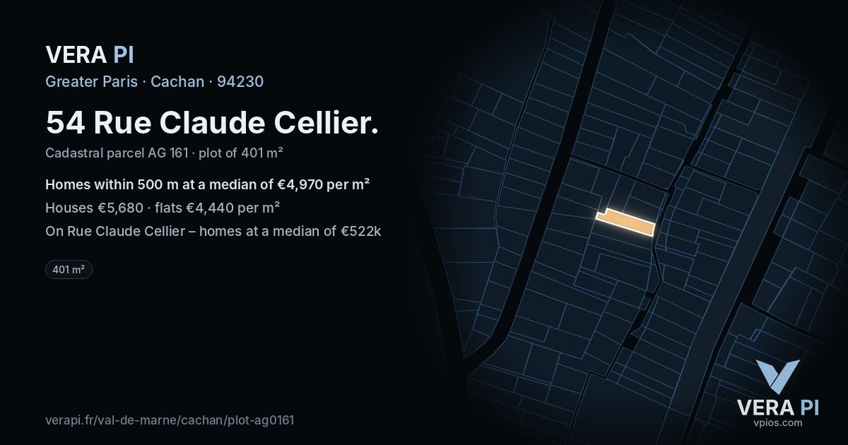54 Rue Claude Cellier, Cachan at night – the plot lit, the parcels around coloured by the prices near them