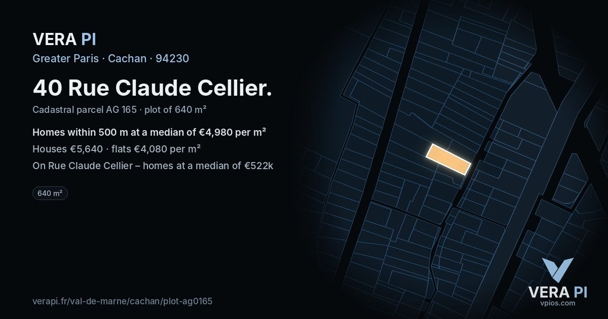 40 Rue Claude Cellier, Cachan at night – the plot lit, the parcels around coloured by the prices near them