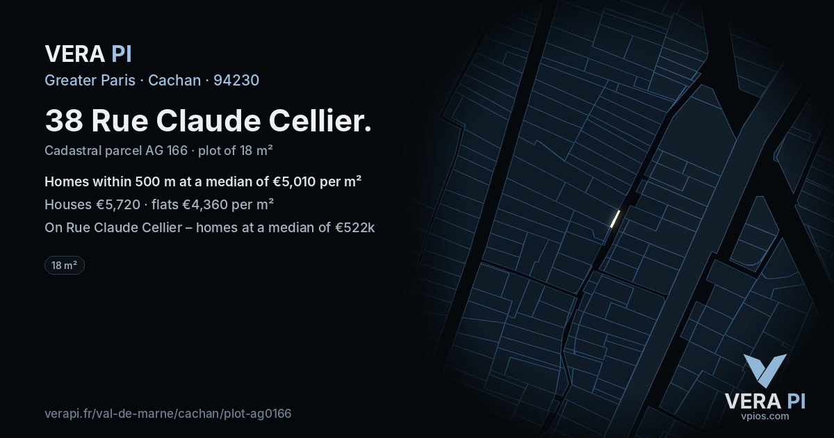 38 Rue Claude Cellier, Cachan at night – the plot lit, the parcels around coloured by the prices near them
