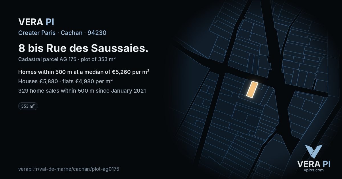 8 bis Rue des Saussaies, Cachan at night – the plot lit, the parcels around coloured by the prices near them