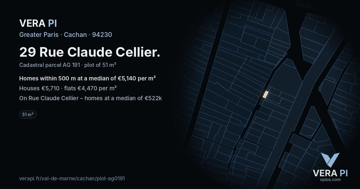 29 Rue Claude Cellier, Cachan at night – the plot lit, the parcels around coloured by the prices near them