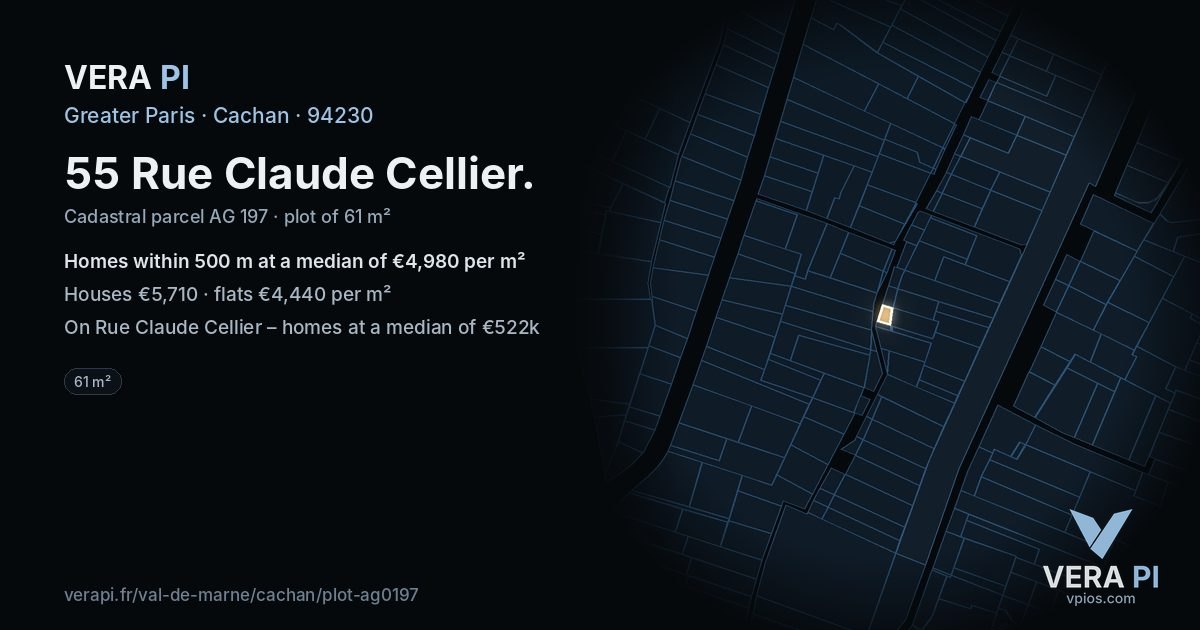 55 Rue Claude Cellier, Cachan at night – the plot lit, the parcels around coloured by the prices near them