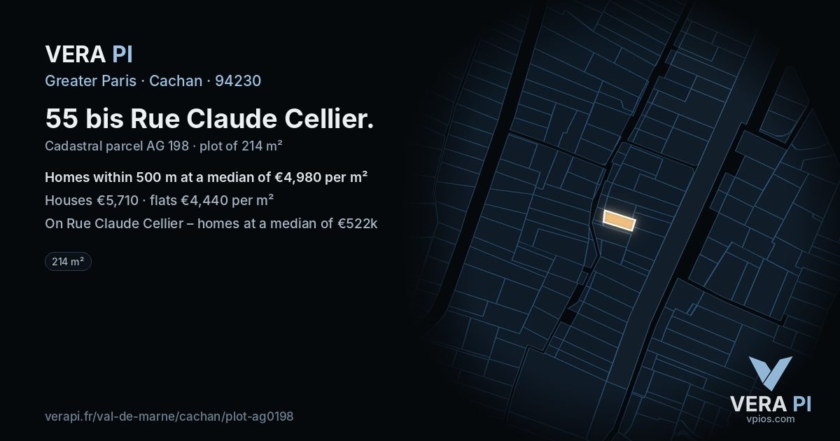 55 bis Rue Claude Cellier, Cachan at night – the plot lit, the parcels around coloured by the prices near them