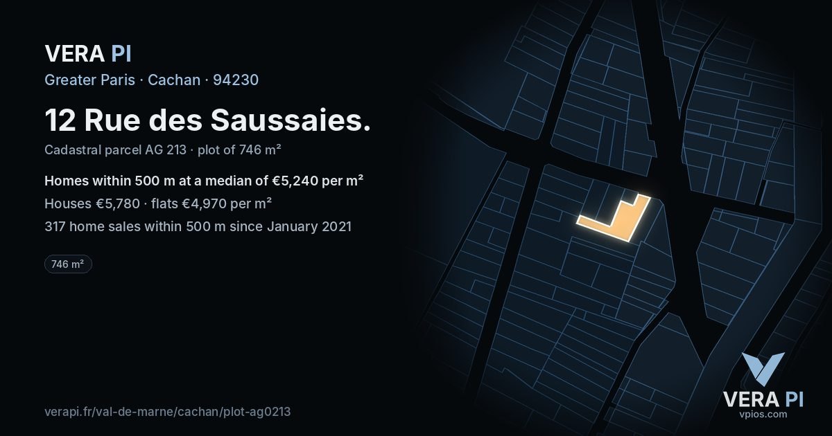 12 Rue des Saussaies, Cachan at night – the plot lit, the parcels around coloured by the prices near them