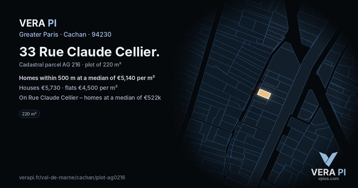 33 Rue Claude Cellier, Cachan at night – the plot lit, the parcels around coloured by the prices near them