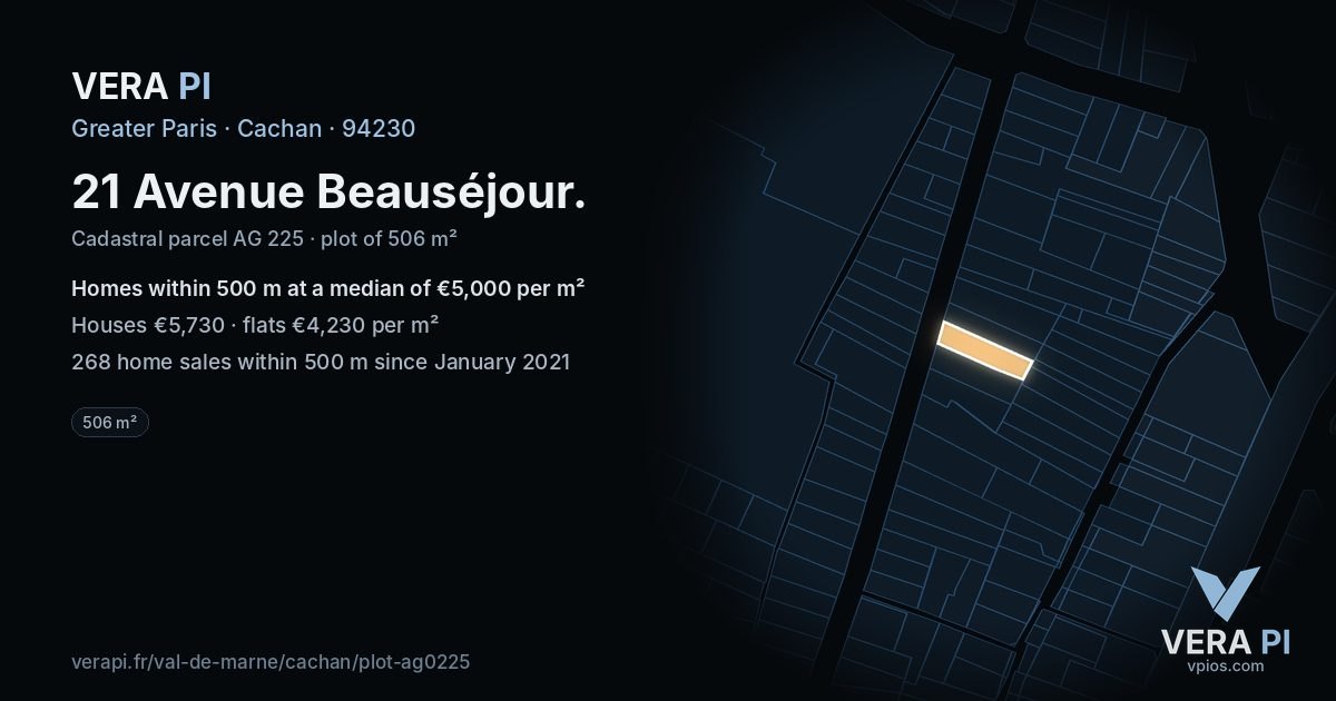 21 Avenue Beauséjour, Cachan at night – the plot lit, the parcels around coloured by the prices near them