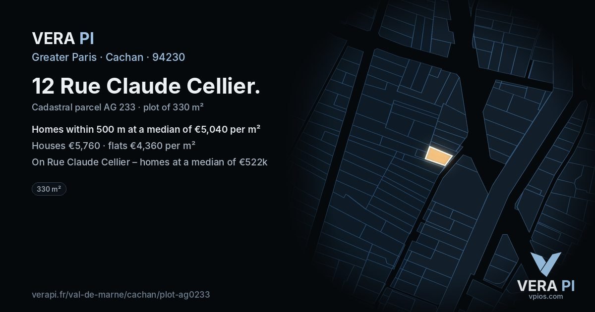 12 Rue Claude Cellier, Cachan at night – the plot lit, the parcels around coloured by the prices near them