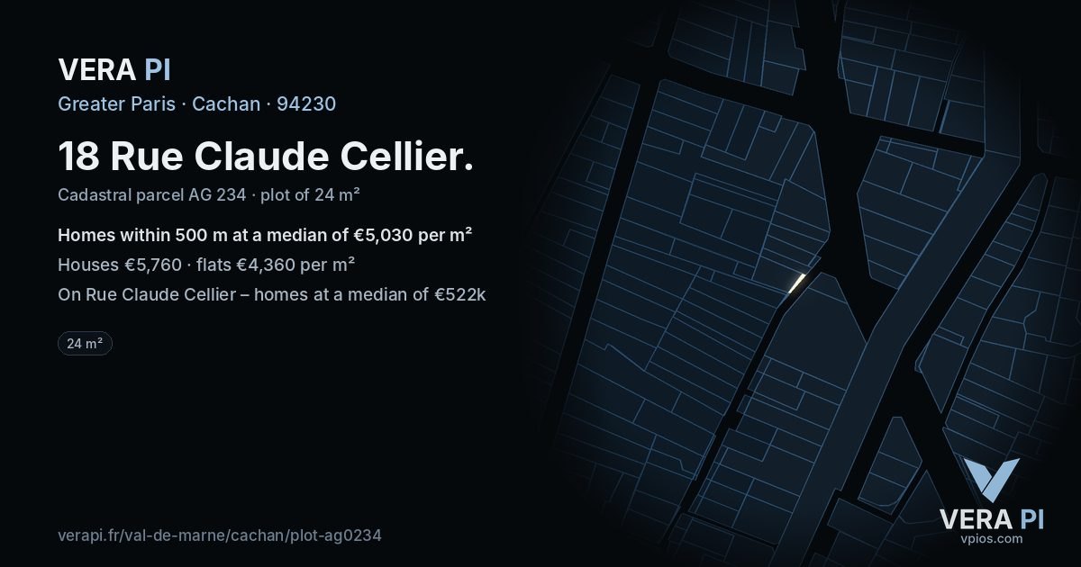 18 Rue Claude Cellier, Cachan at night – the plot lit, the parcels around coloured by the prices near them