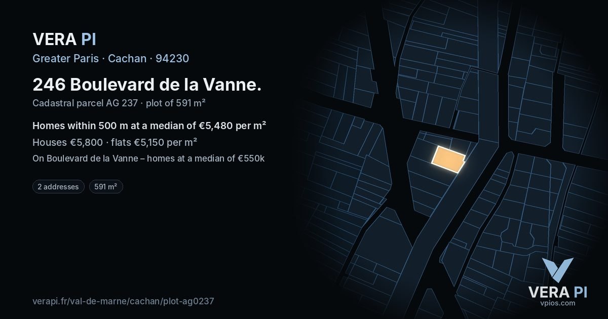 246 Boulevard de la Vanne, Cachan at night – the plot lit, the parcels around coloured by the prices near them