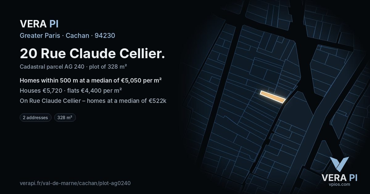 20 Rue Claude Cellier, Cachan at night – the plot lit, the parcels around coloured by the prices near them