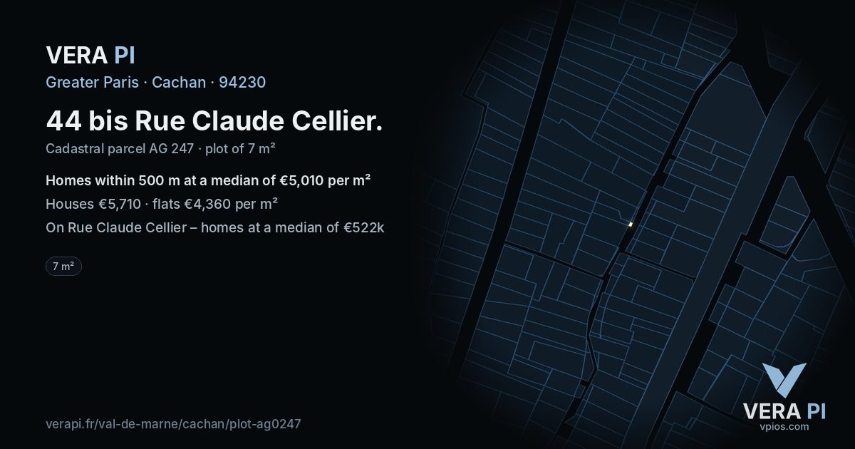 44 bis Rue Claude Cellier, Cachan at night – the plot lit, the parcels around coloured by the prices near them