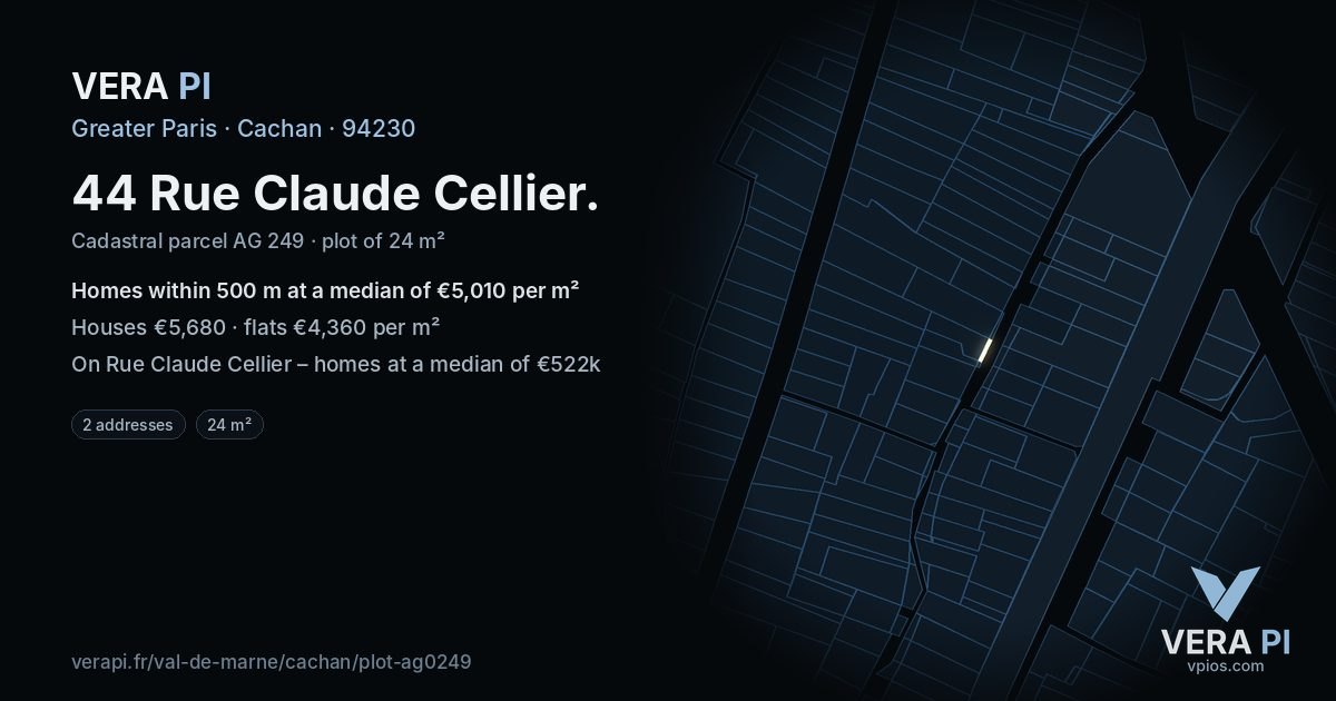 44 Rue Claude Cellier, Cachan at night – the plot lit, the parcels around coloured by the prices near them