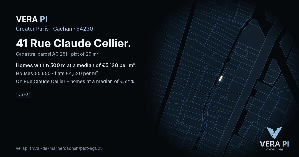 41 Rue Claude Cellier, Cachan at night – the plot lit, the parcels around coloured by the prices near them