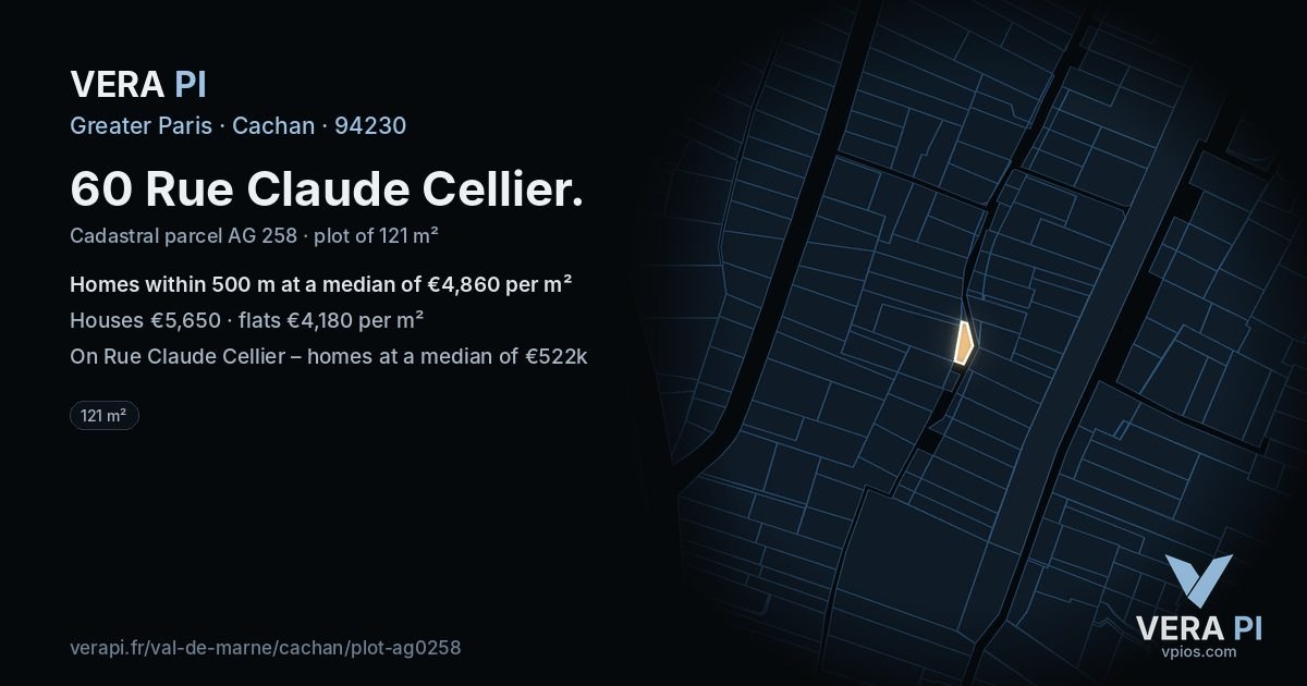 60 Rue Claude Cellier, Cachan at night – the plot lit, the parcels around coloured by the prices near them