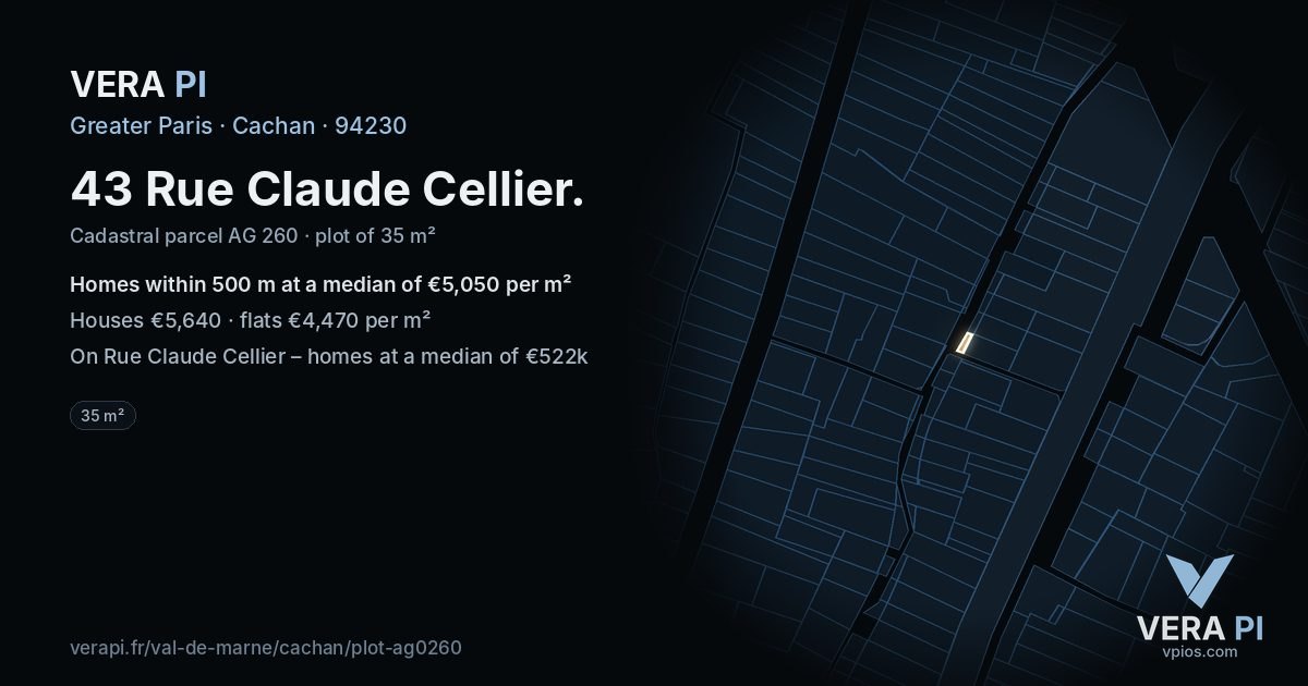 43 Rue Claude Cellier, Cachan at night – the plot lit, the parcels around coloured by the prices near them