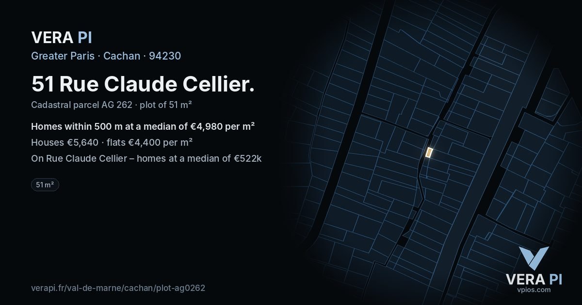 51 Rue Claude Cellier, Cachan at night – the plot lit, the parcels around coloured by the prices near them