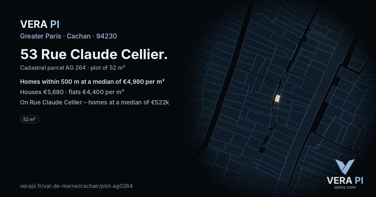 53 Rue Claude Cellier, Cachan at night – the plot lit, the parcels around coloured by the prices near them