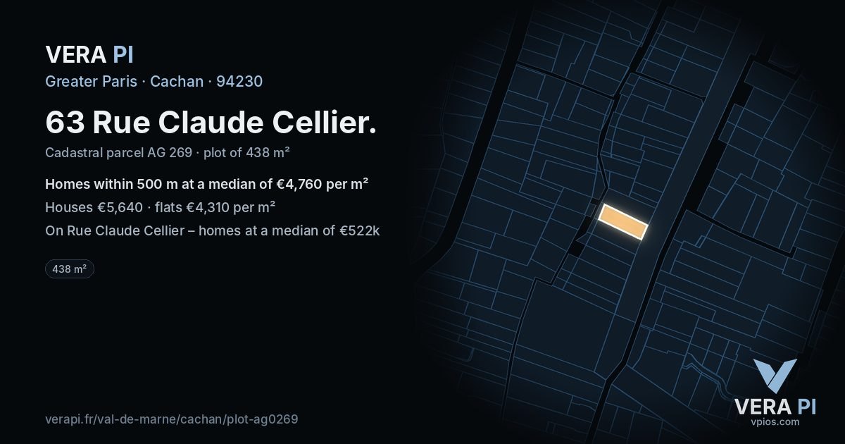 63 Rue Claude Cellier, Cachan at night – the plot lit, the parcels around coloured by the prices near them