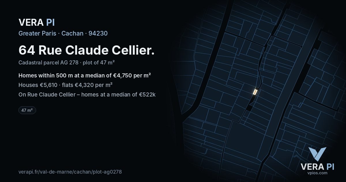 64 Rue Claude Cellier, Cachan at night – the plot lit, the parcels around coloured by the prices near them